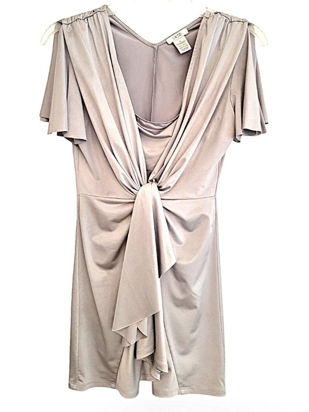 Cache Grey Silver Draped Tie Front Top | Built-In Camisole |